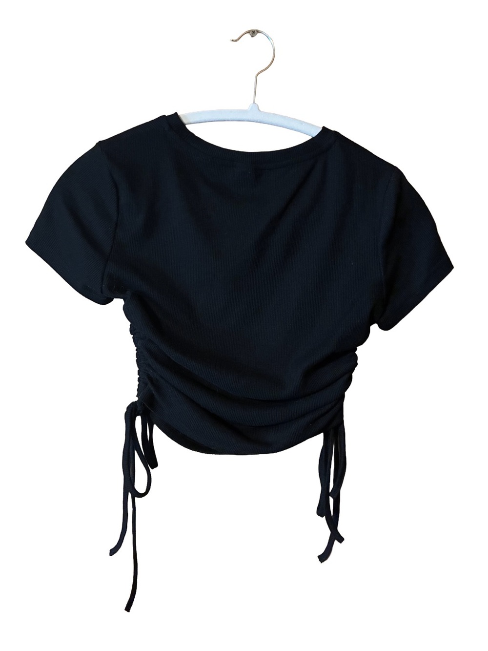 SHEIN Black Ribbed Butterfly Side Tie Crop Top - Picture 2 of 3